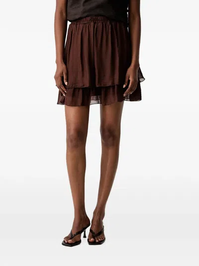Haveone Tiered Ruffled Mini Skirt In Brown