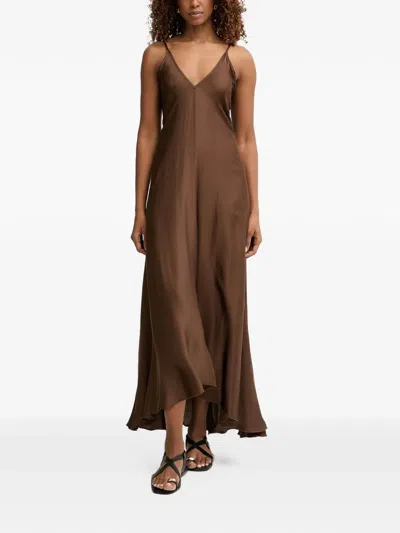 Haveone V-neck Tie-back Maxi Dress In Brown