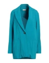Haveone Woman Blazer Turquoise Size M Viscose, Linen In Blue