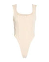 Haveone Woman Bodysuit Beige Size S Cotton, Polyester In Sand