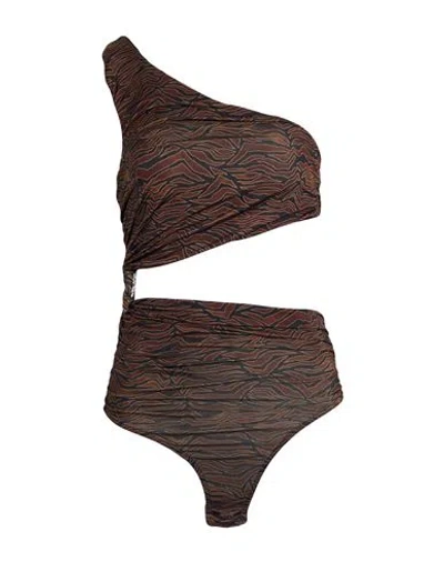 Haveone Woman Bodysuit Chocolate Brown Size M Polyester, Elastane