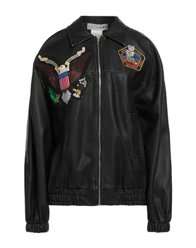 Haveone Woman Jacket Dark Brown Size L Polyurethane, Viscose In Black