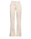 Haveone Woman Denim Pants Beige Size M Cotton