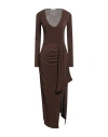 Haveone Woman Maxi Dress Brown Size M Polyester, Elastic Fibres In Burgundy