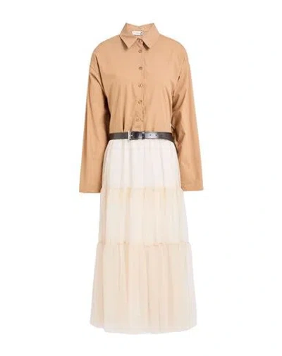 Haveone Woman Maxi Dress Camel Size M Cotton, Polyester In Neutral