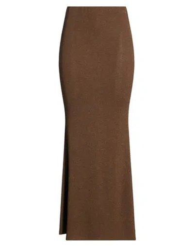 Haveone Woman Maxi Skirt Brown Size M Polyester, Viscose, Elastane