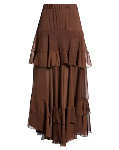 Haveone Woman Maxi Skirt Chocolate Brown Size S Polyester