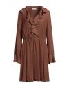 Haveone Woman Midi Dress Brown Size M Polyester, Elastane In Brown