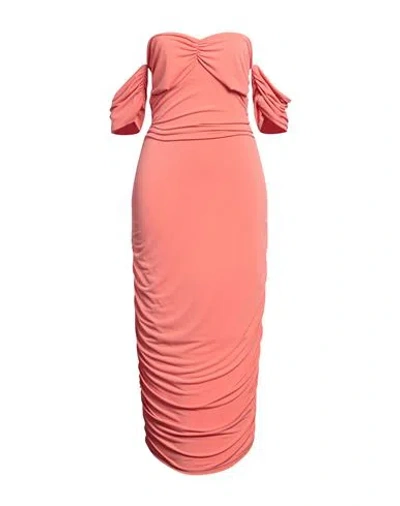 Haveone Woman Midi Dress Salmon Pink Size L Polyester, Elastane