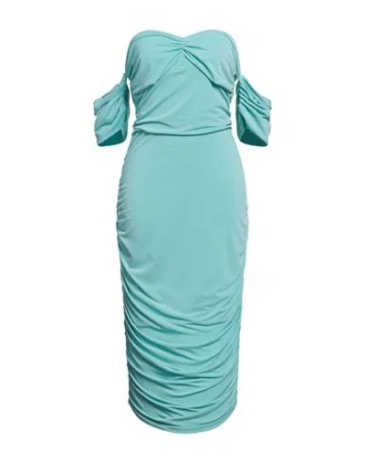 Haveone Woman Midi Dress Turquoise Size L Polyester, Elastane In Blue