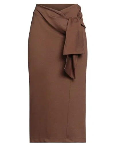 Haveone Woman Midi Skirt Brown Size M Viscose, Polyamide, Polyester, Elastic Fibres