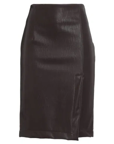 Haveone Woman Midi Skirt Dark Brown Size M Polyester, Polyurethane