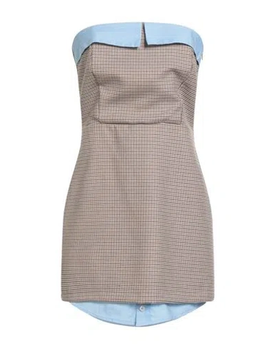 Haveone Woman Mini Dress Beige Size M Polyester, Viscose, Elastane In Brown
