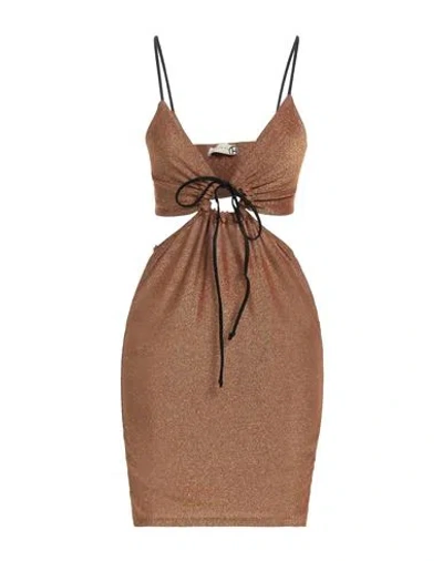 Haveone Woman Mini Dress Bronze Size M Polyamide, Metallic Fiber, Elastane In Yellow