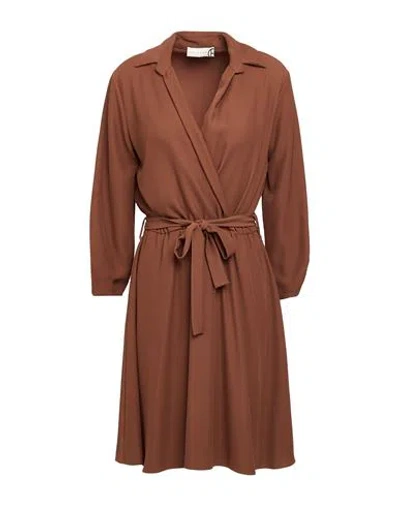 Haveone Woman Mini Dress Brown Size M Polyester, Elastane