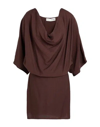 Haveone Woman Mini Dress Brown Size M Viscose, Polyamide