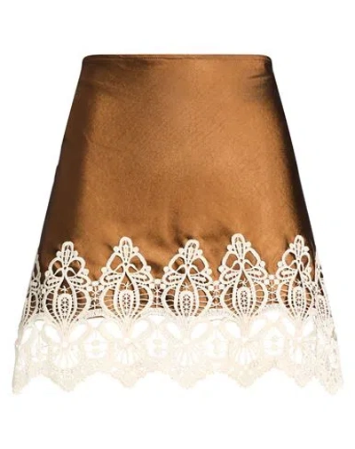 Haveone Woman Mini Skirt Brown Size S Polyester