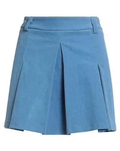 Haveone Woman Mini Skirt Light Blue Size S Cotton, Elastane
