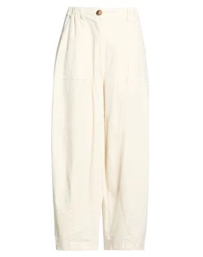Haveone Woman Pants Ivory Size S Cotton, Elastane In White