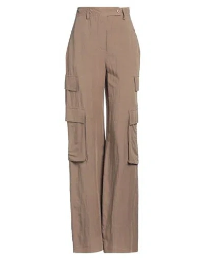 Haveone Woman Pants Khaki Size Xs Viscose, Linen In Beige