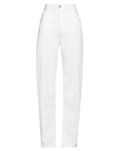 Haveone Woman Pants White Size M Cotton, Elastane
