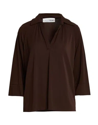 Haveone Woman Polo Shirt Dark Brown Size S Polyester, Elastane