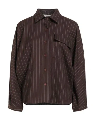 Haveone Woman Shirt Brown Size M Polyester, Viscose, Elastane