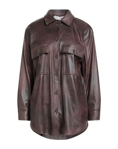 HAVEONE HAVEONE WOMAN SHIRT DARK BROWN SIZE M POLYESTER, ELASTANE