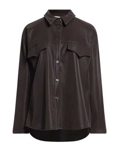 Haveone Woman Shirt Dark Brown Size M Polyester, Polyurethane
