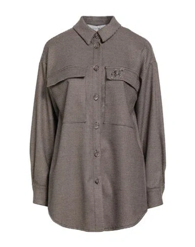 Haveone Woman Shirt Dark Brown Size M Polyester, Viscose, Elastic Fibres