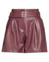 Haveone Woman Shorts & Bermuda Shorts Burgundy Size S Polyester In Burgundy