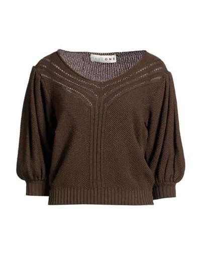 Haveone Woman Sweater Dark Brown Size Onesize Cotton, Acrylic