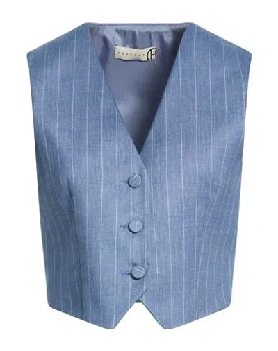 Haveone Woman Tailored Vest Light Blue Size M Polyester, Linen, Viscose, Elastane