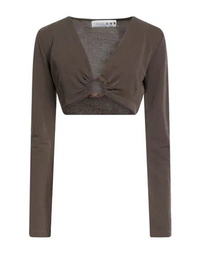 Haveone Woman Top Brown Size M Modal, Polyamide, Polyester In Green