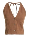 Haveone Woman Top Brown Size M Viscose, Polyamide