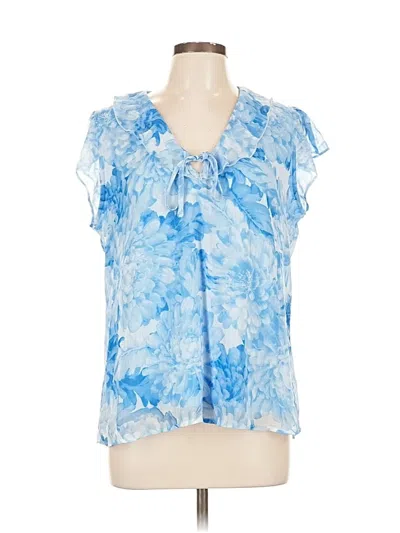 Pre-owned Haver + Blair Short Sleeve Blouse In Blue