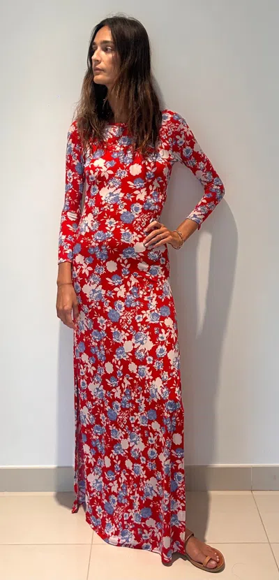 Hawa Made From Love Red Maha Floral Long-sleeve Maxi Dress In Multi