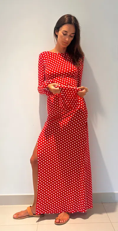 Hawa Made From Love Red Maha Polka Dot Polyester Maxi Dress In Multi