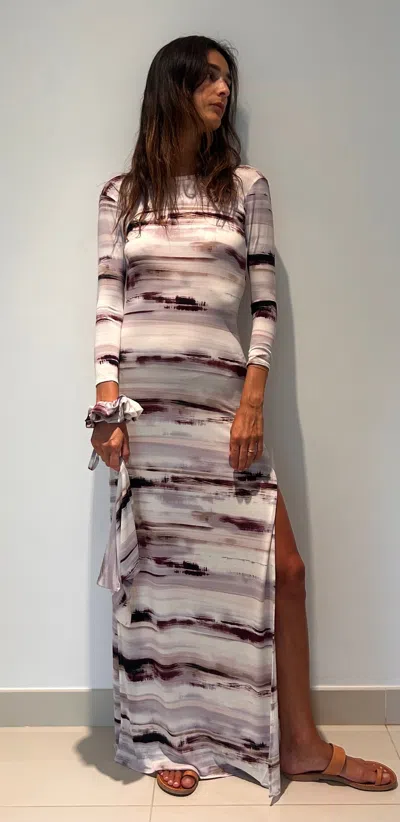 Hawa Made From Love White Maha Abstract Stripe Maxi Dress In Multi