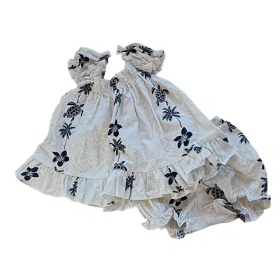 Pre-owned Hawaii Station Kids' Girls White Navy Floral Apparel Sets In Gray