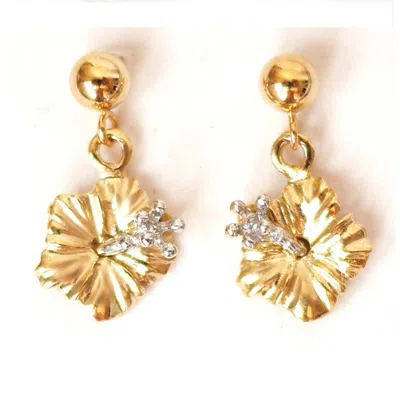 Pre-owned Hawaiian 14k Solid Yellow Gold  Hibiscus Earring W: 9 Mm Length 12 Mm E2515-50