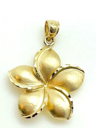 Pre-owned Hawaiian 14k Solid Yellow Gold  Plumeria Flower Pendant W: 7/8" (22 Mm) E2660