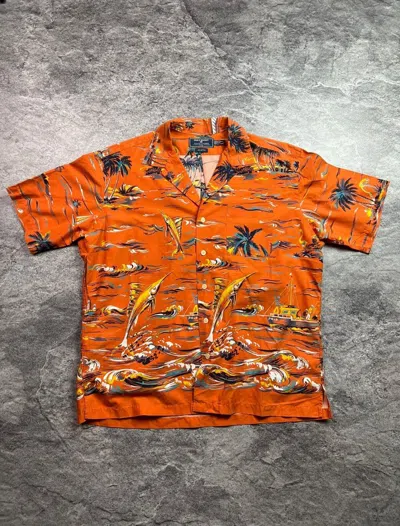 Pre-owned Hawaiian Shirt X Polo Ralph Lauren Vintage Polo Sport Ralph Laurent Japan Style Hawaiian Shirt In Orange