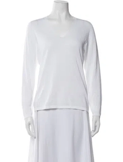 Pre-owned Hawico V-neck Long Sleeve T-shirt In White
