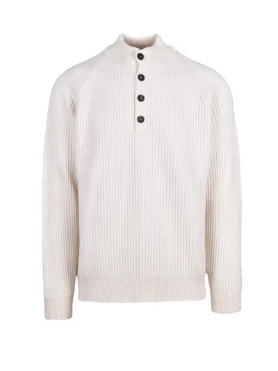 Hawico White Ribbed Cashmere High Neck Sweater
