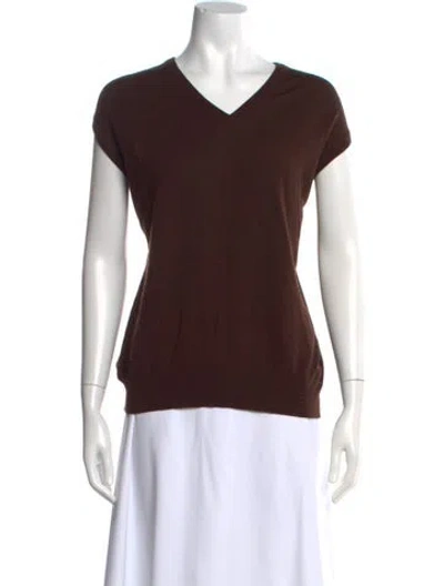 Pre-owned Hawico Wool V-neck Sweater In Brown