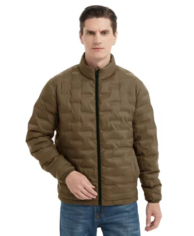 Hawke & Co. Men's Stand Collar Lightweight Warm Cube Jacket In Teak