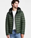 Hawke & Co. Men's Sherpa Lined Hooded Puffer Jacket In Dark Forest