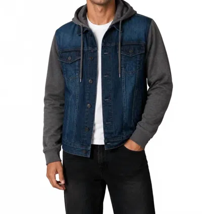 Hawks Bay Men's Denim Hooded Jacket With Knitted Sleeves In Navy In Blue