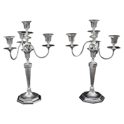 Pre-owned Hawksworth, Eyre & Co. Ltd. Antique Pair Silver Plated 4 Light Candelabra Hawksworth Eyre 19th Century